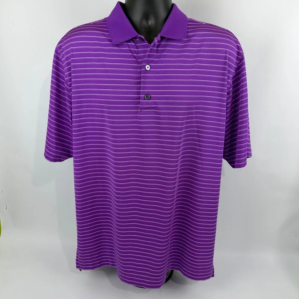 FootJoy Mens ProDry Golf Polo Shirt‎ Purple White Striped Estero CC Logo Large